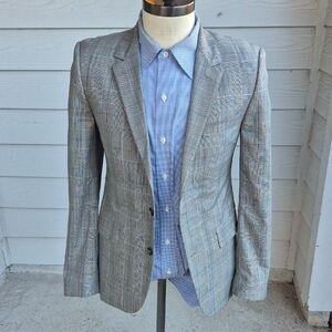 AMI Alexandre Mattiussi Tan Beige Plaid Mohair Blend Sz 36 R Mens Sport‎ Coat